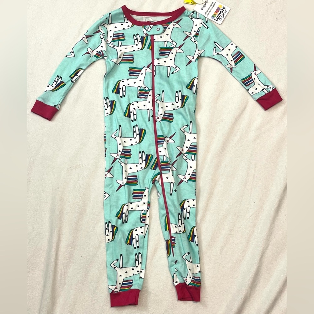 Lamaze Organic Aqua and Pink Unicorn Print Children’s 18 Months Zipper Sleeper